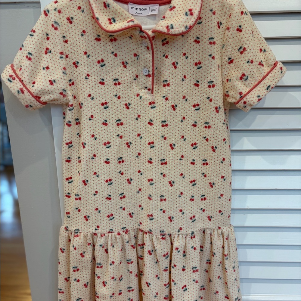 Minnow Cream Cherry-Print Polo Dress for Girls